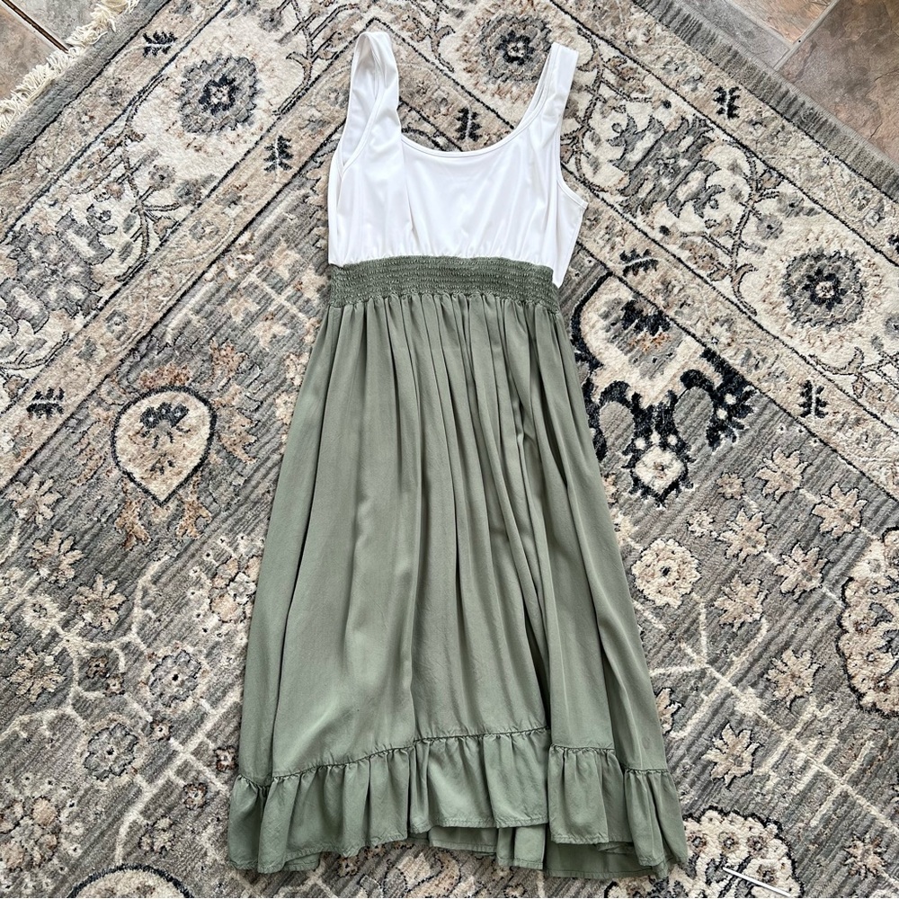 White and Green Sleeveless Dress - CupShe